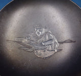 Japanese Sterling Silver Bowl GW Frosted w/ Man Fish Fishing Pole Scene (#6854)