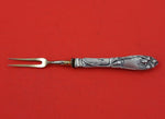 German .800 Silver Fruit Fork Gold Washed Plated Tines HH Lily Motif 5 1/4"
