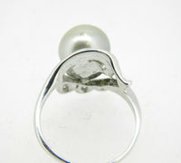 14k White Gold Grey Tahitian Pearl and Diamond Ring (#J5040)