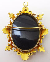 14k Yellow Gold High Relief Black and White Cameo Pin Pendant Jewelry (#J3418)