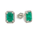 Platinum 1.28cttw Fine Genuine Natural Emerald and Diamond Stud Earrings #J6995