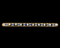 10k Yellow Gold Antique Montana Sapphire and Pearl Bar Pin Jewelry (#J7046)
