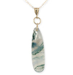 14k Gold 8.28 Carat Genuine Natural Moss Agate Teardrop Pendant w/Chain (#J7260)