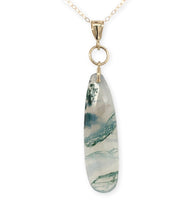 14k Gold 8.28 Carat Genuine Natural Moss Agate Teardrop Pendant w/Chain (#J7260)