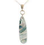 14k Gold 8.28 Carat Genuine Natural Moss Agate Teardrop Pendant w/Chain (#J7260)