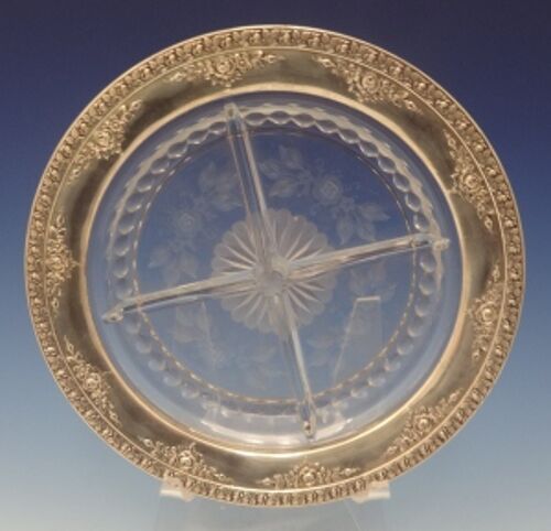 Normandie by Wallace Sterling Silver Relish Dish w/Crystal 4 Section (#0595)
