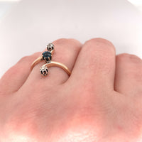 14k Gold Victorian Mine Cut Genuine Natural Diamond and Sapphire Ring (#J5496)