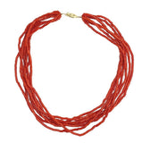 Multi-Strand Genuine Natural Ox Blood Coral Heishi Tube Bead Necklace (#J7329)