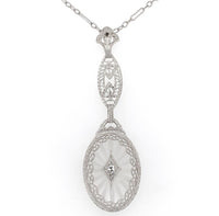 10k Gold Filigree Genuine Natural Rock Crystal Diamond Pendant w/Chain (#J6501)