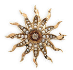 14k Rose Gold Starburst Diamond and Seed Pearl Pin Pendant Jewelry (#J6958)
