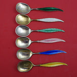 Norwegian Sterling Silver Ice Cream Spoon set of 6 vermeil enameled feathered 5"