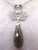 14k Gold Briolette Cut Genuine Natural Smoky Quartz Pendant w/ Diamonds (#J3715)