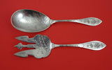 Montezuma by Shiebler Sterling Salad Serving Set AS w/ brite-cut tines 9 3/4"
