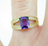 14k Gold Emerald Cut 1.40ct Genuine Natural Amethyst Ring with Diamonds (#J2363)