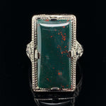 14k White Gold Filigree Art Deco Genuine Natural Bloodstone Ring (#J5785)