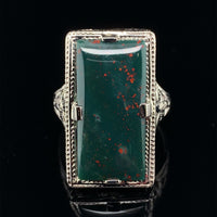 14k White Gold Filigree Art Deco Genuine Natural Bloodstone Ring (#J5785)