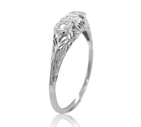 18k White Gold Three-Stone Genuine Natural Diamond Filigree Ring 8.75 (#J6821)