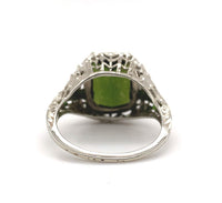 14k White Gold Art Deco 4.34ct Genuine Natural Tourmaline Filigree Ring (#J5762)