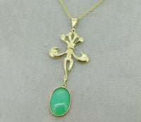 14k Yellow Gold Pendant 4.34ct Genuine Natural Chrysoprase Fancy (#J4884)