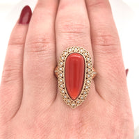 18k Rose Gold 12.05ct Genuine Natural Coral Ring with .32ct Diamonds (#J6180)