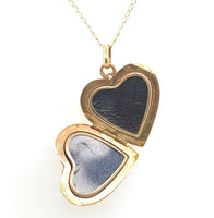 9k Yellow Gold Heart Shaped Locket with Engraved Flowers (#J6431)