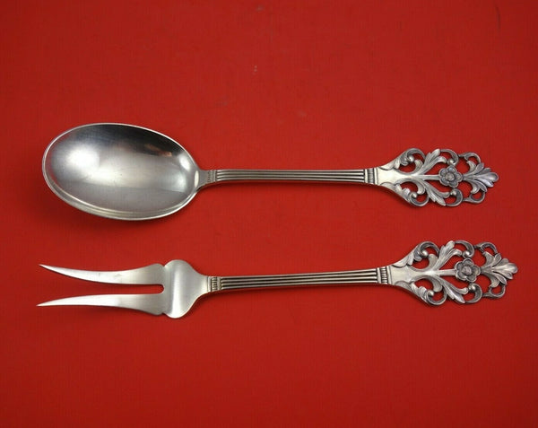 Viking Rose by Th. Marthinsen Norwegian .830 Silver Salad Serving Set 2pc 9 1/4"