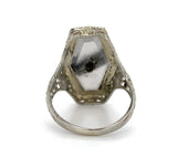 10k Gold Filigree Genuine Natural Rock Crystal Quartz and Onyx Ring (#J6358)