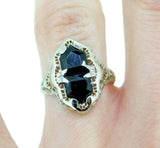 Art Deco 14k White Gold Specialty Cut Genuine Natural Onyx Filigree Ring (#J910)