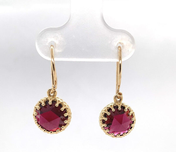 14k Yellow Gold Rose Cut Genuine Natural Garnet Dangle Drop Earrings (#J6322)
