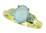 14k Yellow Gold Oval Genuine Natural Chalcedony Ring with Diamonds (#J2644)