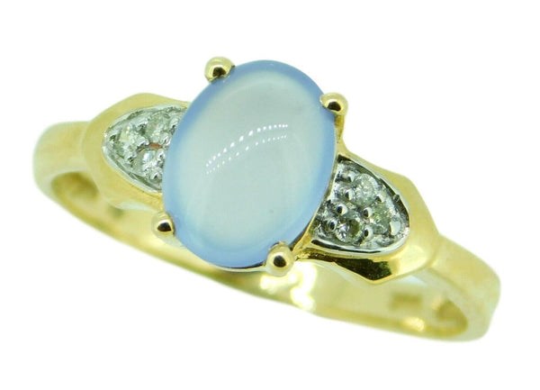 14k Yellow Gold Oval Genuine Natural Chalcedony Ring with Diamonds (#J2644)