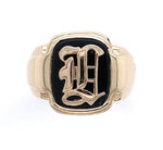 10k Yellow Gold Men's Genuine Natural Black Onyx Ring with Initial (#J6363)