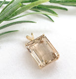 14k Gold Pendant with Large Emerald Cut Genuine Champagne Smoky Quartz (#J7544)