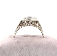 10k White Gold Hexagon Moss Genuine Natural Agate Filigree Ring (#J5749)