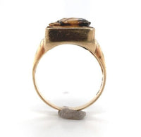 10k Gold Genuine Natural Tiger's Eye Men's Double Warrior Cameo Ring (#J6220)