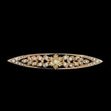 14k Yellow Gold Victorian Seed Pearl Flower Bar Pin with Applied Leaves (#J6738)