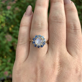 14k Yellow Gold Genuine Natural Moonstone and Sapphire Ring Size 6.25 (#J7618)
