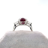 Platinum 3.27 Carat Cushion Cut Genuine Natural Ruby Ring Jewelry (#J5655)