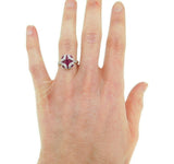 18k Gold Deco Style Specialty Cut Genuine Natural Ruby Ring w/ Diamonds (#J2355)