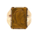 10k Yellow Gold Genuine Natural Tiger's Eye Men's Warrior Cameo Ring (#J6132)