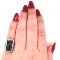 14k Gold Art Deco Filigree Genuine Natural Bloodstone Ring with Scallop (#J5786)