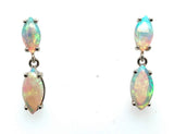 14k Gold Genuine Natural Opal Dangle Drop Marquise Earrings (#J6100)