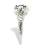Art Deco 18k Gold .68ct Genuine Natural Sapphire Ring Hand Engraved (#J7568)