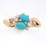 10k Rose Gold Victorian Genuine Natural Turquoise and Diamond Ring 5.5 (#J6569)