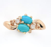 10k Rose Gold Victorian Genuine Natural Turquoise and Diamond Ring 5.5 (#J6569)