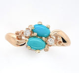 10k Rose Gold Victorian Genuine Natural Turquoise and Diamond Ring 5.5 (#J6569)