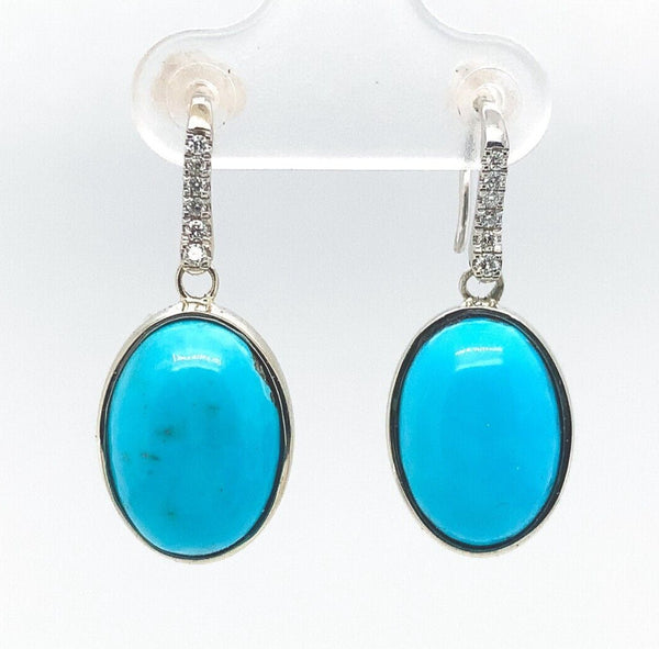 14k White Gold 9.17ct TW Genuine Natural Turquoise and Diamond Earrings (#J6115)