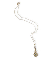 10k Yellow Gold Victorian Enameled Lavaliere Pendant with 14k Gold Chain #J7099