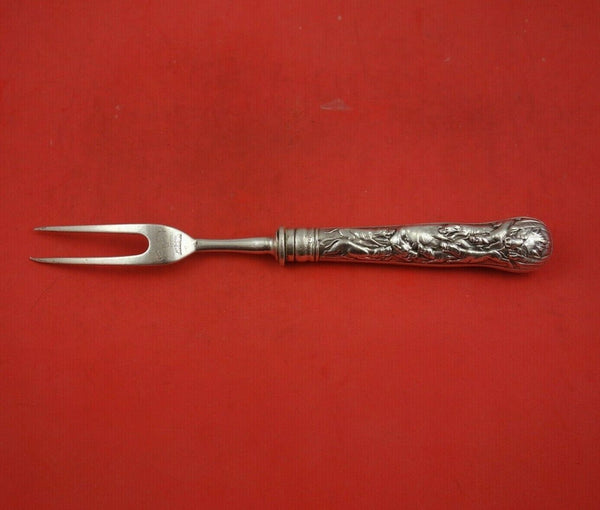 Stag Hunt English Sterling Silver Serving Fork 2-Tine HH AS Engraved Bird 9 1/2"
