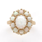 14k Yellow Gold Genuine Natural Opal Ring with an Oval Halo or Rosette (#J6454)